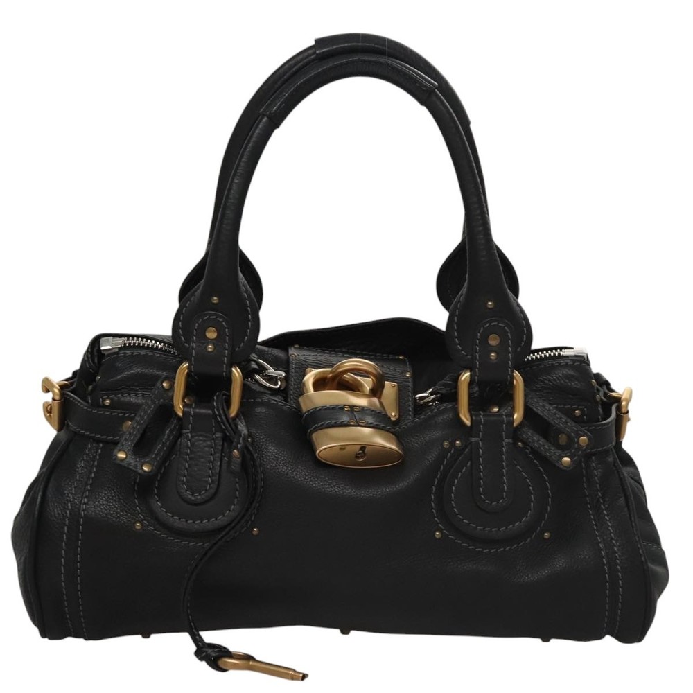 Chloe Paddington Hand Bag Leather Black Silver Auth bs21100 - Picture 14 of 16